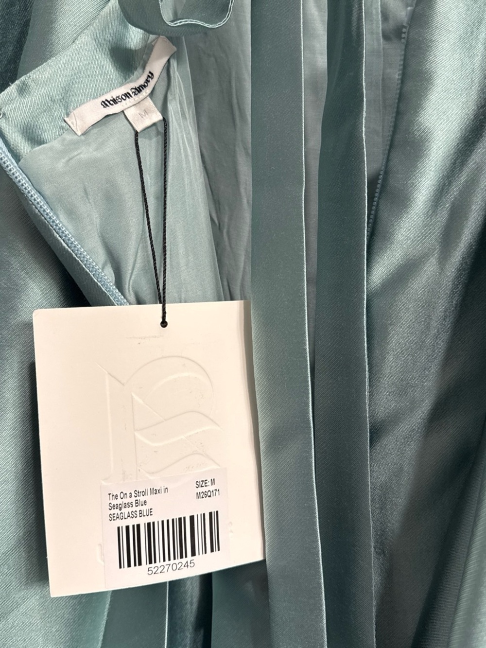 NWT Maison Armory One-Shoulder Maxi Dress, “On A Stroll” Gown in Dusty Blue - Picture 7 of 7